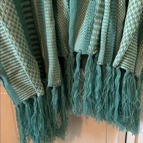 NWT Anthropologie Teal Striped Open-Front Cardigan with Fringe - OS - Picture 4 of 10